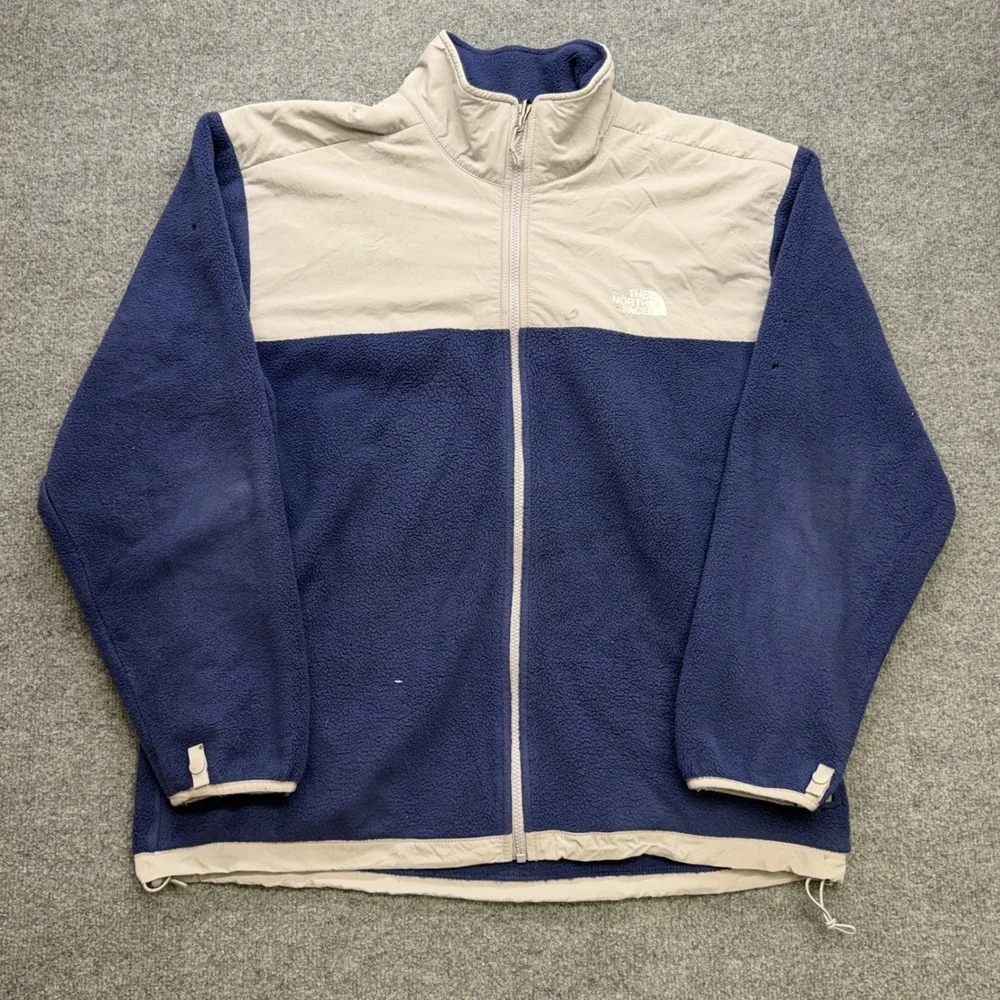 The North Face Denali Fleece Jacket Mens XL Navy Blue Grey Full Zip Mock Neck